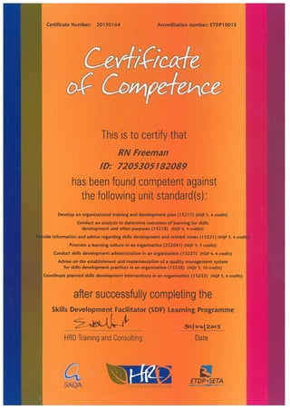 Skills Dev Facilitator certificate