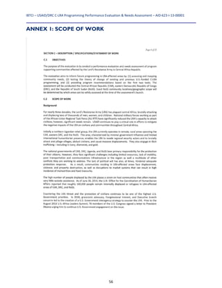 IBTCI – USAID/DRC C‐LRA Programming Performance Evaluation & Needs Assessment – AID‐623‐I‐13‐00001 
56
ANNEX 1: SCOPE OF WORK
 