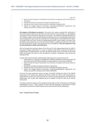IBTCI – USAID/DRC C‐LRA Programming Performance Evaluation & Needs Assessment – AID‐623‐I‐13‐00001 
59
 