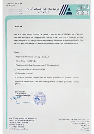 Employment certificate AZARAN