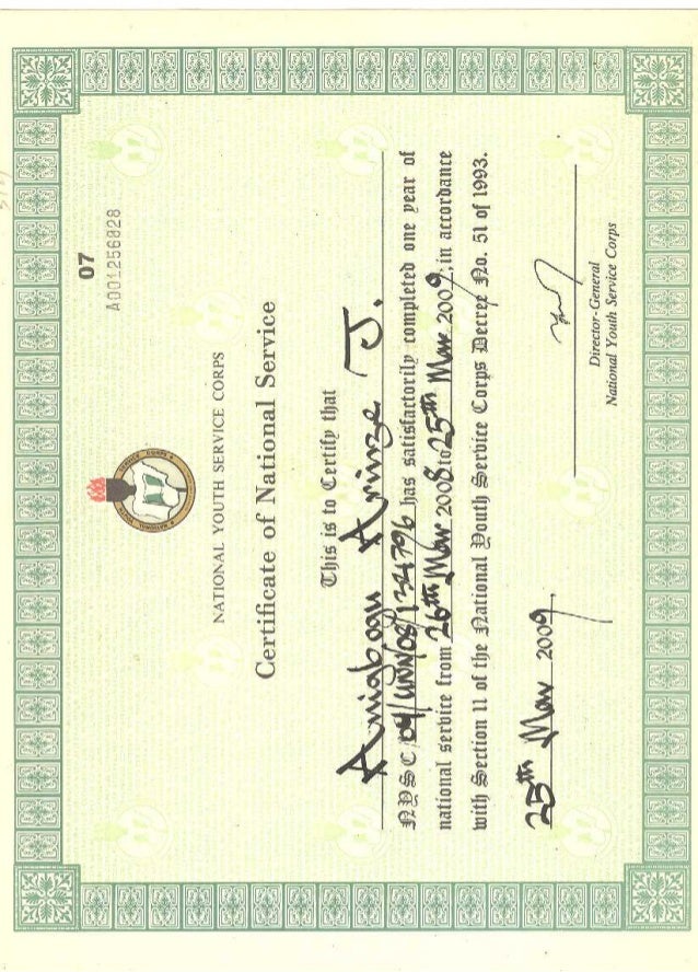 Nysc Certificate Nysc Certificate