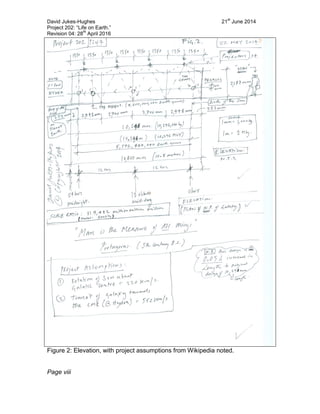 David Jukes-Hughes 21
st
June 2014
Project 202: “Life on Earth.”
Revision 04: 28
th
April 2016
Figure 2: Elevation, with project assumptions from Wikipedia noted.
Page viii
 