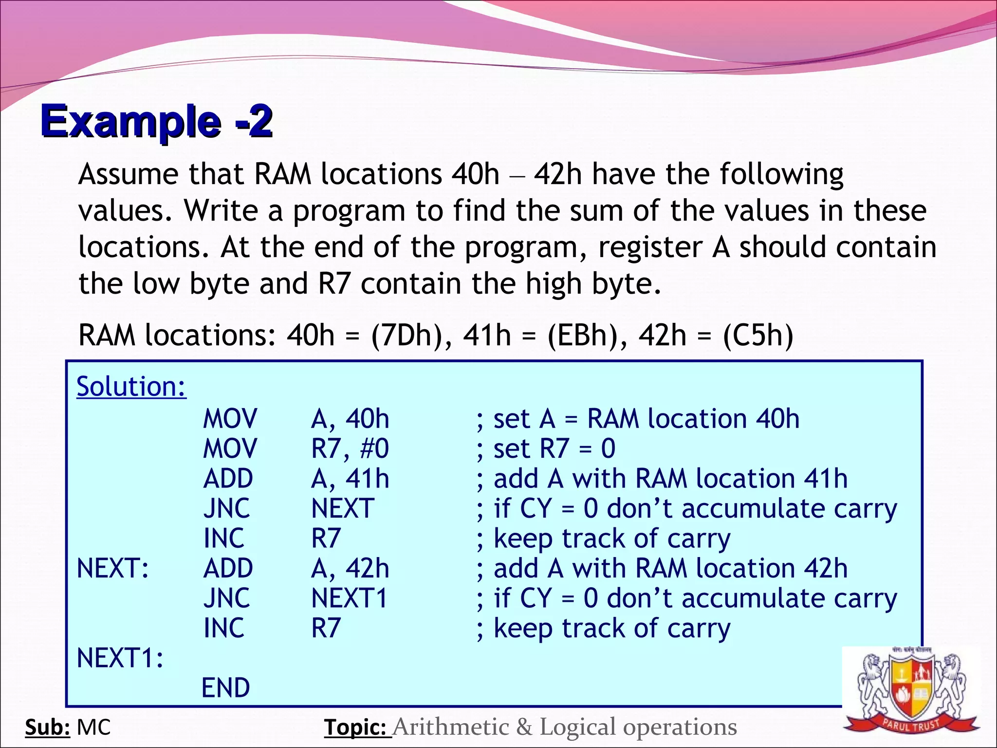 Arithmetic & logical operations in 8051 | PPT
