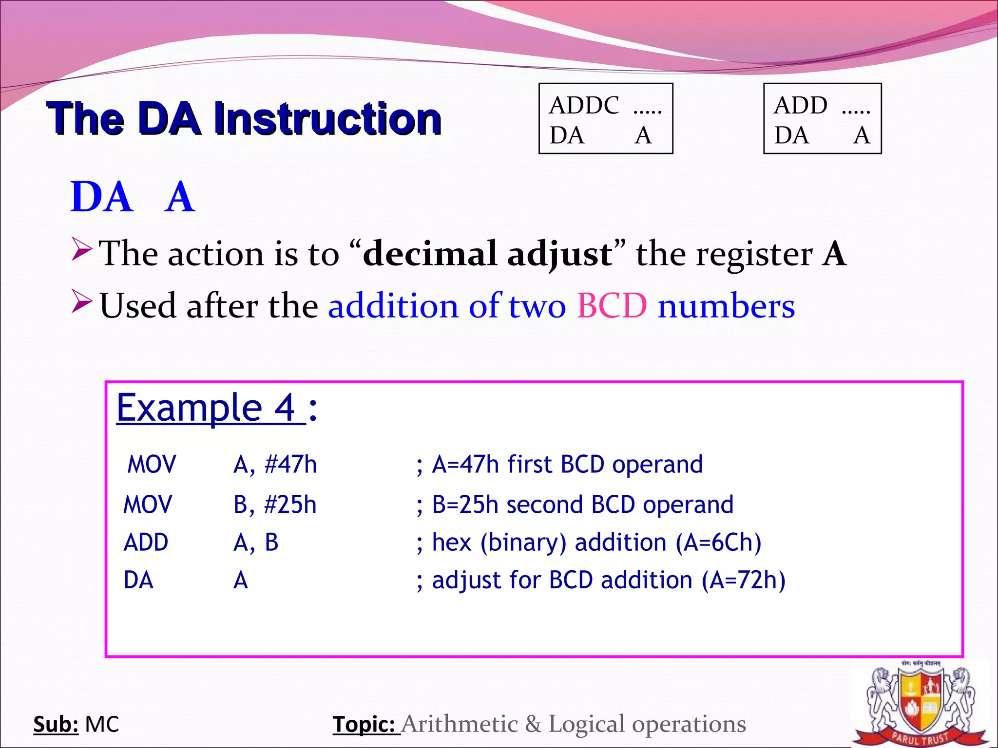 Arithmetic & logical operations in 8051 | PPT