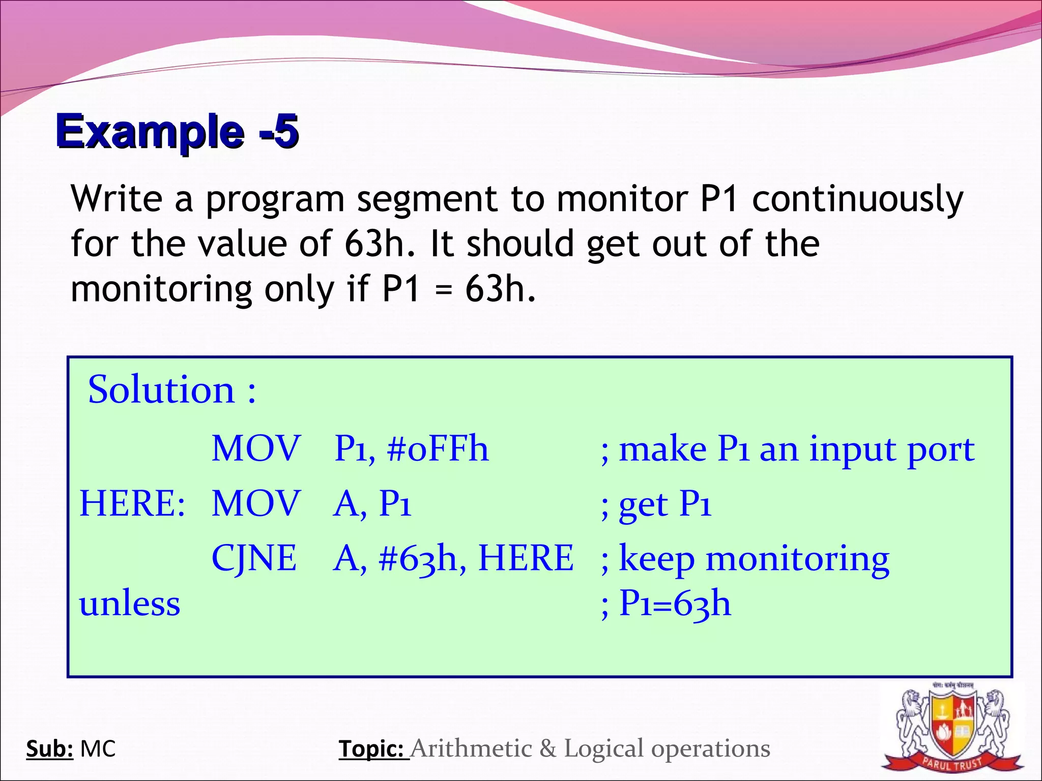 Arithmetic & logical operations in 8051 | PPT