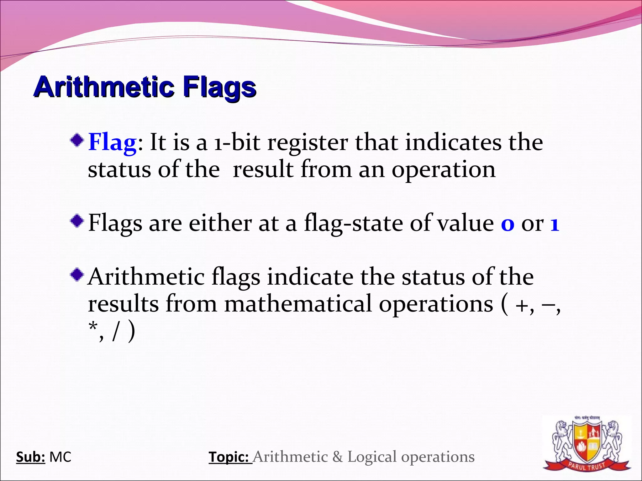 Arithmetic & logical operations in 8051 | PPT
