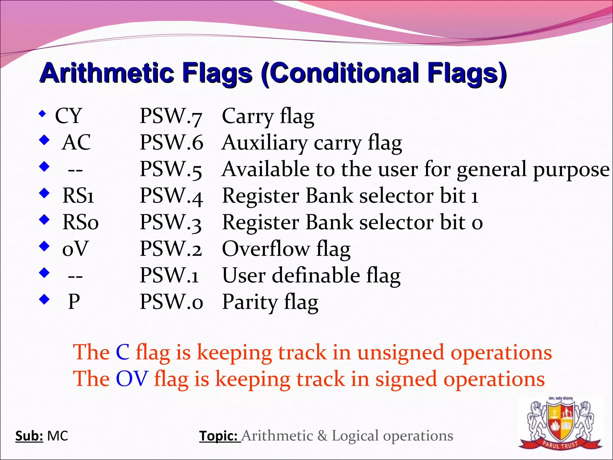 Arithmetic & logical operations in 8051 | PPT