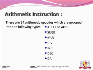 Arithmetic & logical operations in 8051 | PPT