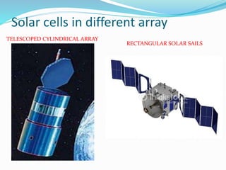 Solar cells in different array
TELESCOPED CYLINDRICAL ARRAY
RECTANGULAR SOLAR SAILS
 