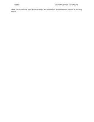 EC6202 ELECTRONIC DEVICES AND CIRCUITS
of the circuit must be equal to one or unity. Any less and the oscillations will not start or die away
to zero,
 