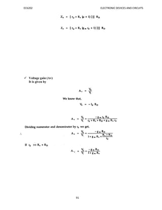EC6202 ELECTRONIC DEVICES AND CIRCUITS
91
 Voltage gain (Av)
It is given by
 