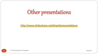 Other presentations
http://www.slideshare.net/drgst/presentations
125 Dr Gnanasekaran Thangavel 8/2/2017
 
