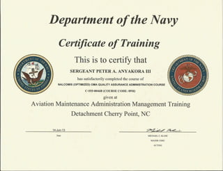 Quality Assurance Administration Certificate