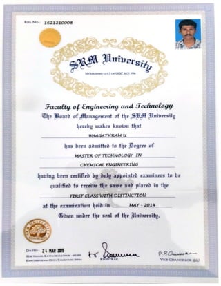 M Tech Certificate
