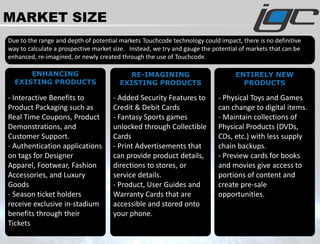 ENTIRELY NEW
PRODUCTS
RE-IMAGINING
EXISTING PRODUCTS
ENHANCING
EXISTING PRODUCTS
MARKET SIZE
- Interactive Benefits to
Pro...