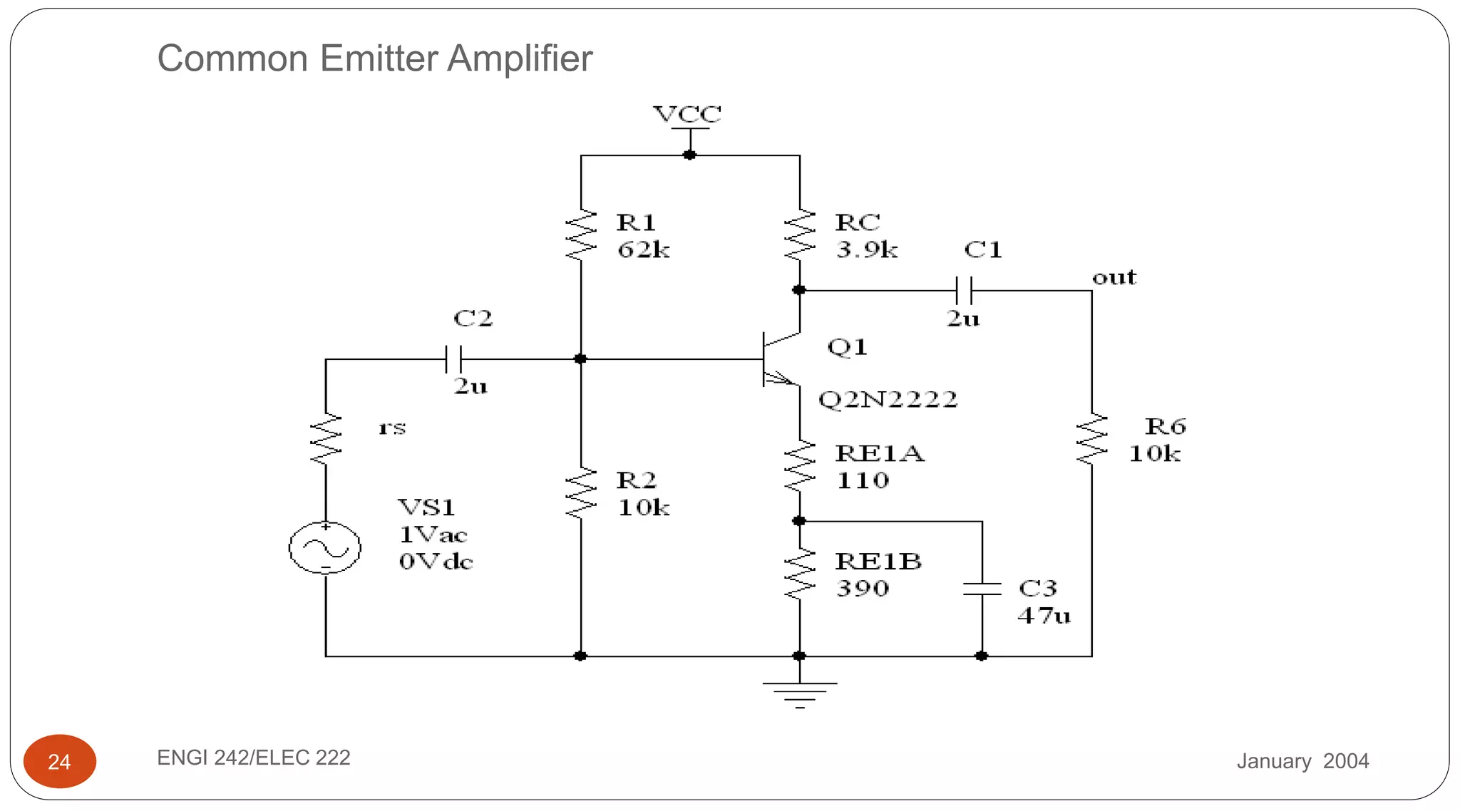January 2004ENGI 242/ELEC 22224
Common Emitter Amplifier
 