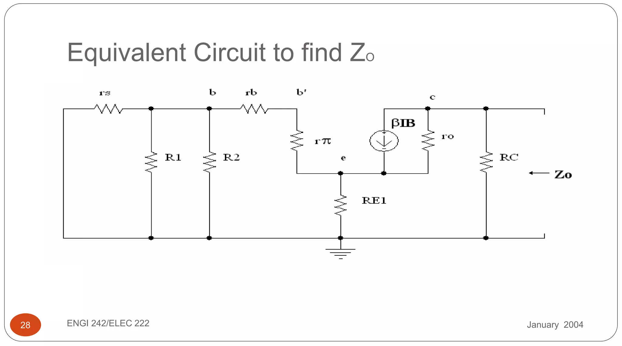 January 2004ENGI 242/ELEC 22228
Equivalent Circuit to find ZO
 