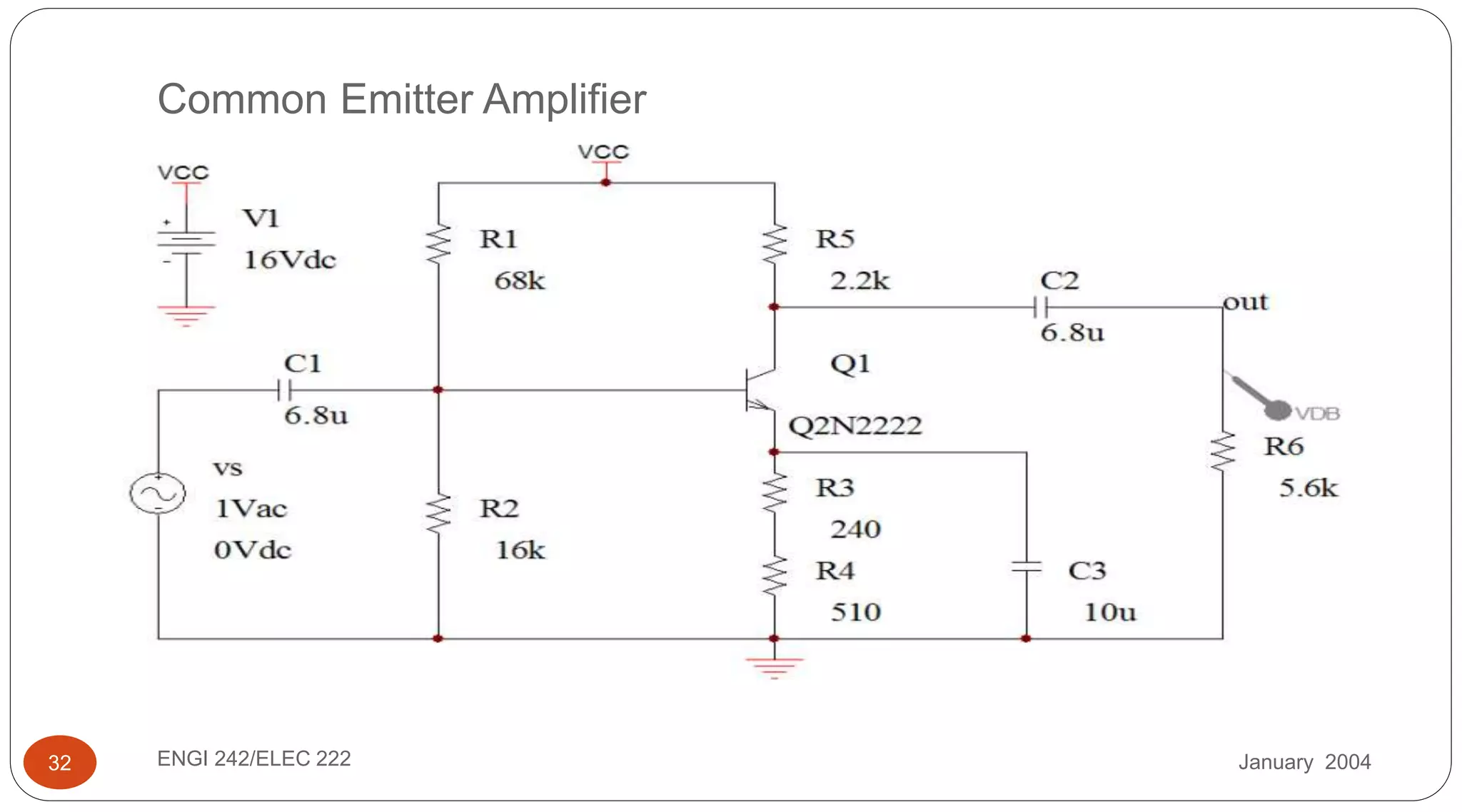 January 2004ENGI 242/ELEC 22232
Common Emitter Amplifier
 