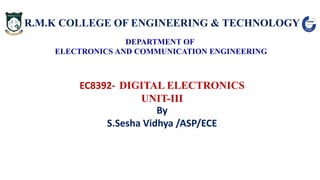 R.M.K COLLEGE OF ENGINEERING & TECHNOLOGY
DEPARTMENT OF
ELECTRONICS AND COMMUNICATION ENGINEERING
EC8392- DIGITAL ELECTRONICS
UNIT-III
By
S.Sesha Vidhya /ASP/ECE
 