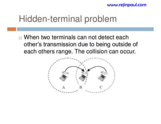 Hidden terminal problem
- sender nodes are hidden from each other
www.rejinpaul.com
 