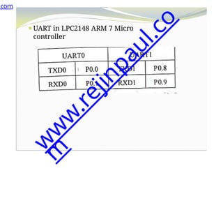 ⚫UART in LPC2148 ARM 7 Micro
controller
.com
w
w
w
.
r
e
j
i
n
p
a
u
l
.
c
o
m
 