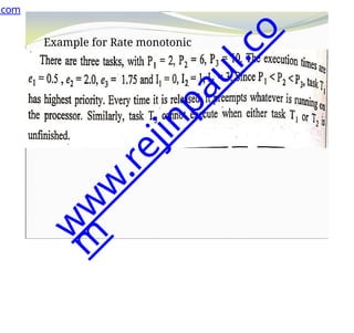 Example for Rate monotonic
scheduling
.com
w
w
w
.
r
e
j
i
n
p
a
u
l
.
c
o
m
 