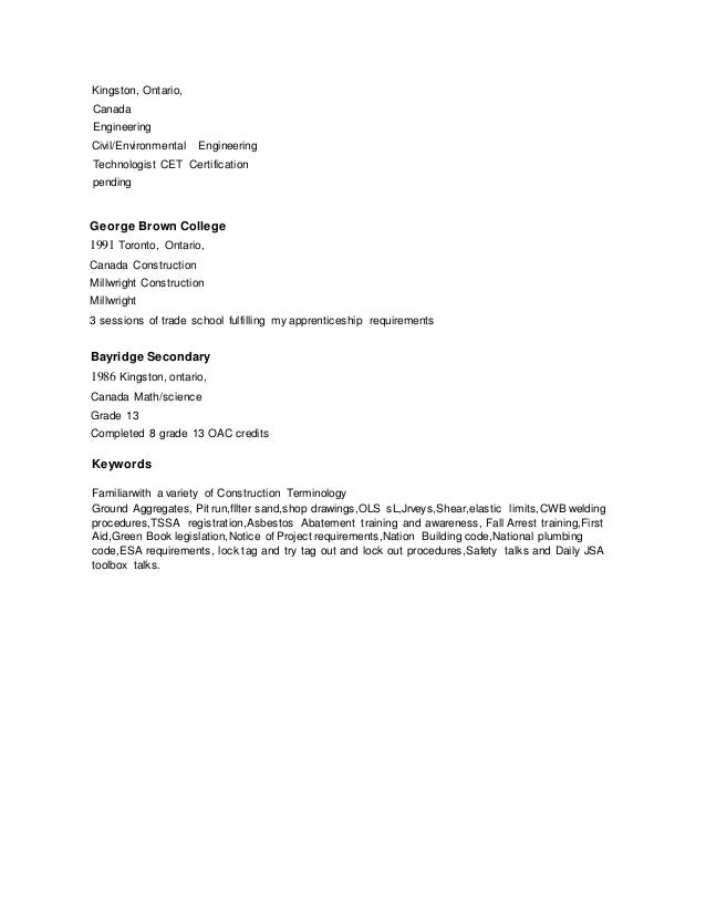 dave resume sept 2015 civil engineering technologist resume