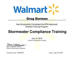 Wal Mart SWPPP Certificate 2015