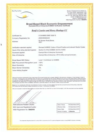 BEE Certificate