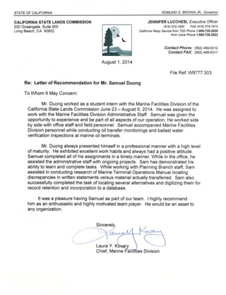 State Lands Commission reference letter
