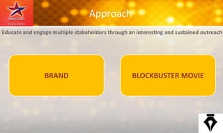 Approach
Educate and engage multiple stakeholders through an interesting and sustained outreach
BRAND BLOCKBUSTER MOVIE
 
