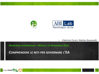 COMPRENDERE LE RETI PER GOVERNARE L’EA
Workshop Architetture – Milano, 12 Novembre 2013
↘ Fabrizio Ciceri, Matteo Busanelli
 