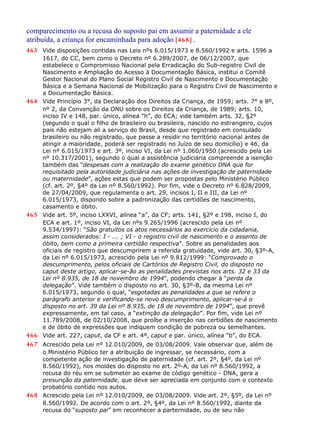 comparecimento ou a recusa do suposto pai em assumir a paternidade a ele
atribuída, a criança for encaminhada para adoção [468] .
463 Vide disposições contidas nas Leis nºs 6.015/1973 e 8.560/1992 e arts. 1596 a
1617, do CC, bem como o Decreto nº 6.289/2007, de 06/12/2007, que
estabelece o Compromisso Nacional pela Erradicação do Sub-registro Civil de
Nascimento e Ampliação do Acesso à Documentação Básica, institui o Comitê
Gestor Nacional do Plano Social Registro Civil de Nascimento e Documentação
Básica e a Semana Nacional de Mobilização para o Registro Civil de Nascimento e
a Documentação Básica.
464 Vide Princípio 3°, da Declaração dos Direitos da Criança, de 1959; arts. 7° e 8º,
nº 2, da Convenção da ONU sobre os Direitos da Criança, de 1989; arts. 10,
inciso IV e 148, par. único, alínea “h”, do ECA; vide também arts. 32, §2º
(segundo o qual o filho de brasileiro ou brasileira, nascido no estrangeiro, cujos
pais não estejam ali a serviço do Brasil, desde que registrado em consulado
brasileiro ou não registrado, que passe a residir no território nacional antes de
atingir a maioridade, poderá ser registrado no Juízo de seu domicílio) e 46, da
Lei nº 6.015/1973 e art. 3º, inciso VI, da Lei nº 1.060/1950 (acrescido pela Lei
nº 10.317/2001), segundo o qual a assistência judiciária compreende a isenção
também das “despesas com a realização do exame genético DNA que for
requisitado pela autoridade judiciária nas ações de investigação de paternidade
ou maternidade”, ações estas que podem ser propostas pelo Ministério Público
(cf. art. 2º, §4º da Lei nº 8.560/1992). Por fim, vide o Decreto nº 6.828/2009,
de 27/04/2009, que regulamenta o art. 29, incisos I, II e III, da Lei nº
6.015/1973, dispondo sobre a padronização das certidões de nascimento,
casamento e óbito.
465 Vide art. 5º, inciso LXXVI, alínea “a”, da CF; arts. 141, §2º e 198, inciso I, do
ECA e art. 1º, inciso VI, da Lei nºs 9.265/1996 (acrescido pela Lei nº
9.534/1997): “São gratuitos os atos necessários ao exercício da cidadania,
assim considerados: I - ... ; VI - o registro civil de nascimento e o assento de
óbito, bem como a primeira certidão respectiva”. Sobre as penalidades aos
oficiais de registro que descumprirem a referida gratuidade, vide art. 30, §3º-A,
da Lei nº 6.015/1973, acrescido pela Lei nº 9.812/1999: “Comprovado o
descumprimento, pelos oficiais de Cartórios de Registro Civil, do disposto no
caput deste artigo, aplicar-se-ão as penalidades previstas nos arts. 32 e 33 da
Lei nº 8.935, de 18 de novembro de 1994”, podendo chegar à “perda da
delegação”. Vide também o disposto no art. 30, §3º-B, da mesma Lei nº
6.015/1973, segundo o qual, “esgotadas as penalidades a que se refere o
parágrafo anterior e verificando-se novo descumprimento, aplicar-se-á o
disposto no art. 39 da Lei nº 8.935, de 18 de novembro de 1994”, que prevê
expressamente, em tal caso, a “extinção da delegação”. Por fim, vide Lei nº
11.789/2008, de 02/10/2008, que proíbe a inserção nas certidões de nascimento
e de óbito de expressões que indiquem condição de pobreza ou semelhantes.
466 Vide art. 227, caput, da CF e art. 4º, caput e par. único, alínea “b”, do ECA.
467 Acrescido pela Lei nº 12.010/2009, de 03/08/2009. Vale observar que, além de
o Ministério Público ter a atribuição de ingressar, se necessário, com a
competente ação de investigação de paternidade (cf. art. 2º, §4º, da Lei nº
8.560/1992), nos moldes do disposto no art. 2º-A, da Lei nº 8.560/1992, a
recusa do réu em se submeter ao exame de código genético - DNA, gera a
presunção da paternidade, que deve ser apreciada em conjunto com o contexto
probatório contido nos autos.
468 Acrescido pela Lei nº 12.010/2009, de 03/08/2009. Vide art. 2º, §5º, da Lei nº
8.560/1992. De acordo com o art. 2º, §4º, da Lei nº 8.560/1992, diante da
recusa do “suposto pai” em reconhecer a parternidade, ou de seu não
 