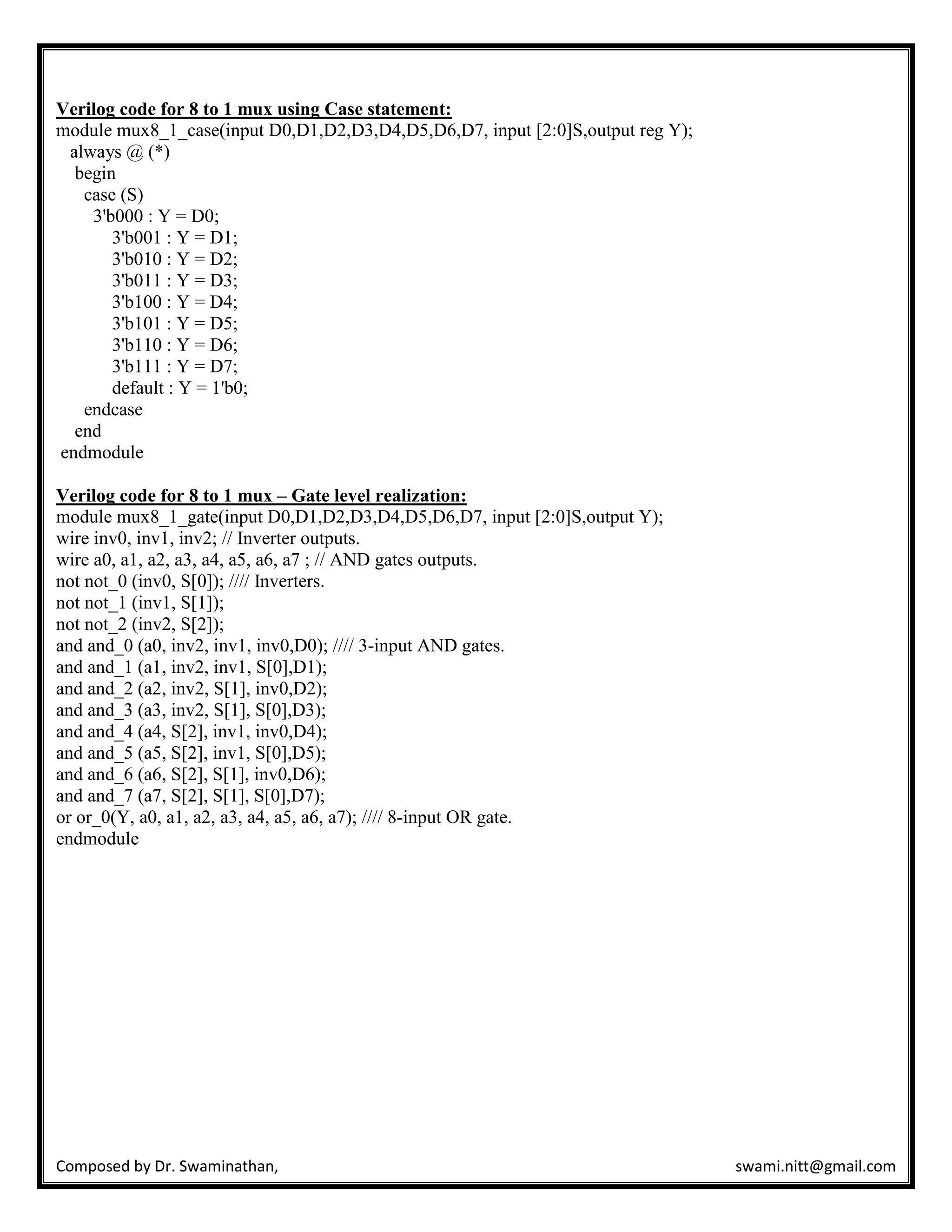 Verilog lab manual (ECAD and VLSI Lab) | PDF