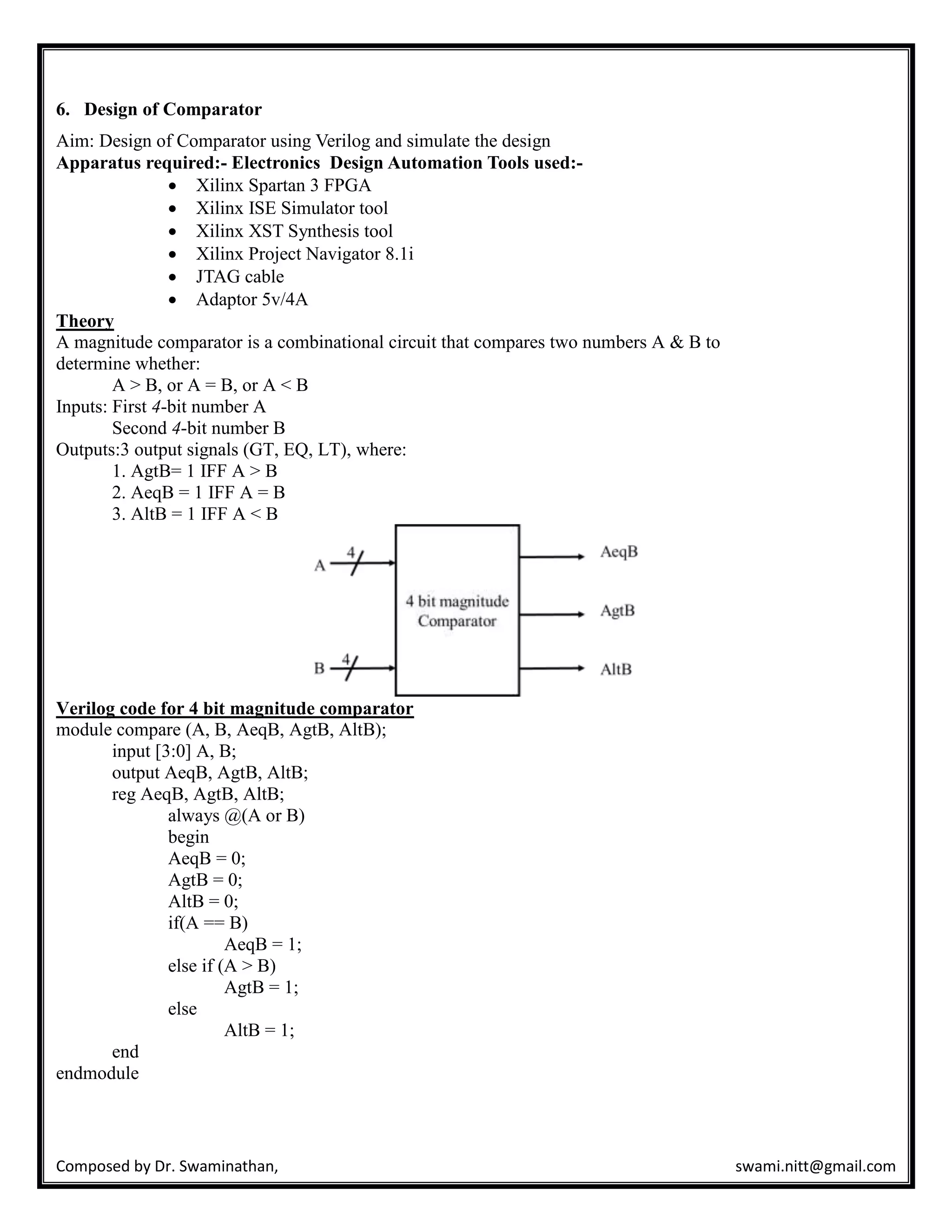 Verilog lab manual (ECAD and VLSI Lab) | PDF