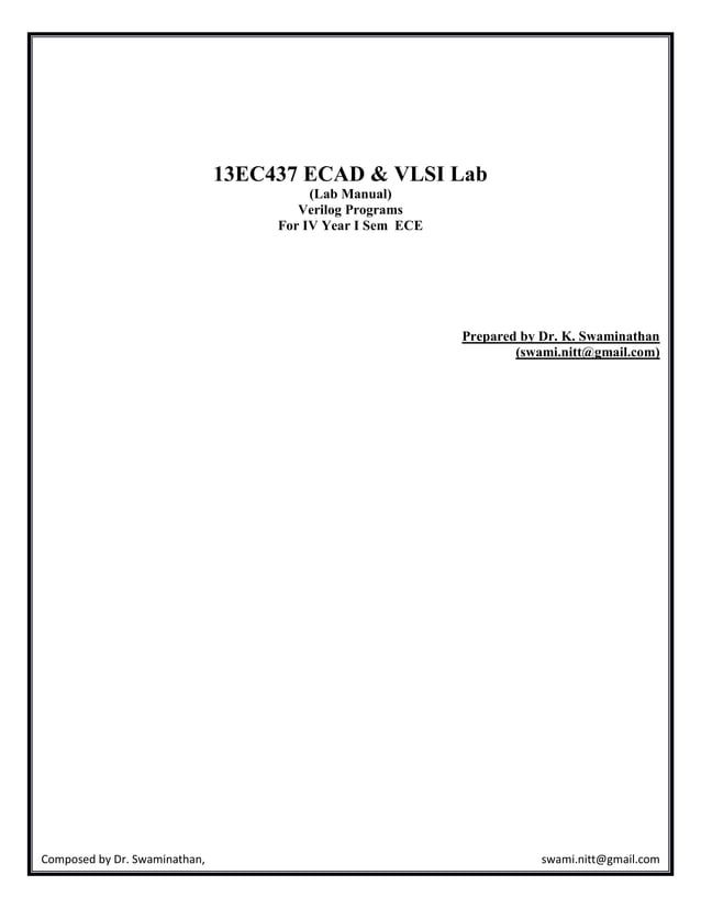 Verilog lab manual (ECAD and VLSI Lab) PDF