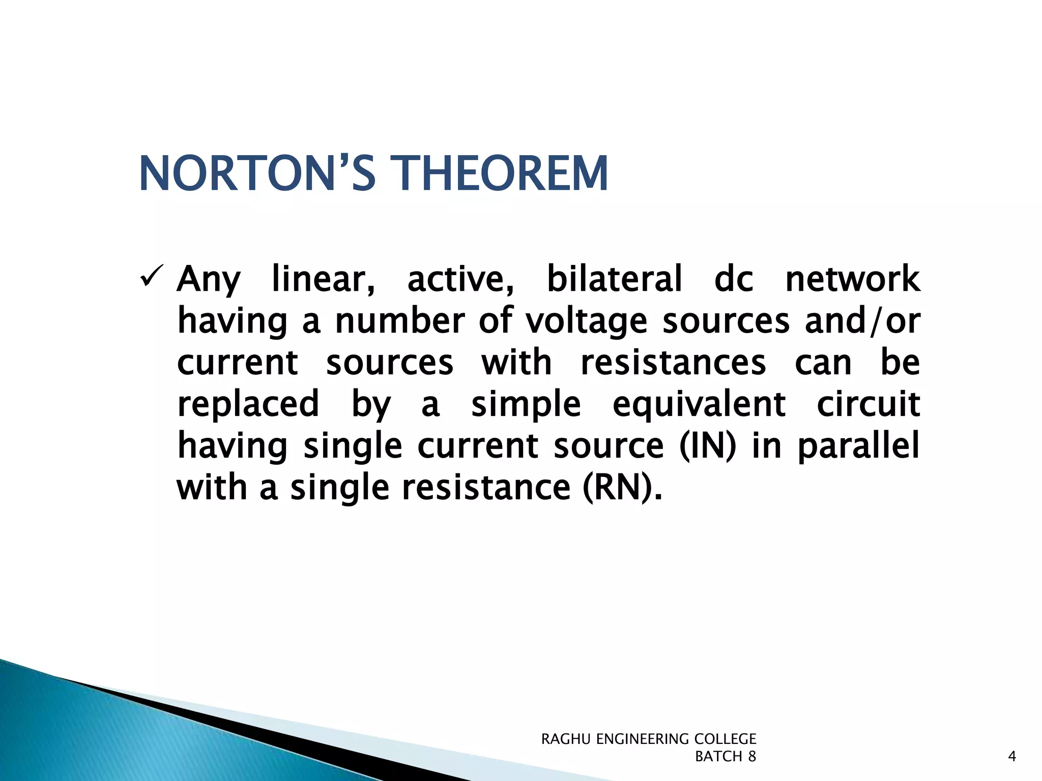 Eca on nortons and thevenins theoren and matlab simulation pptx