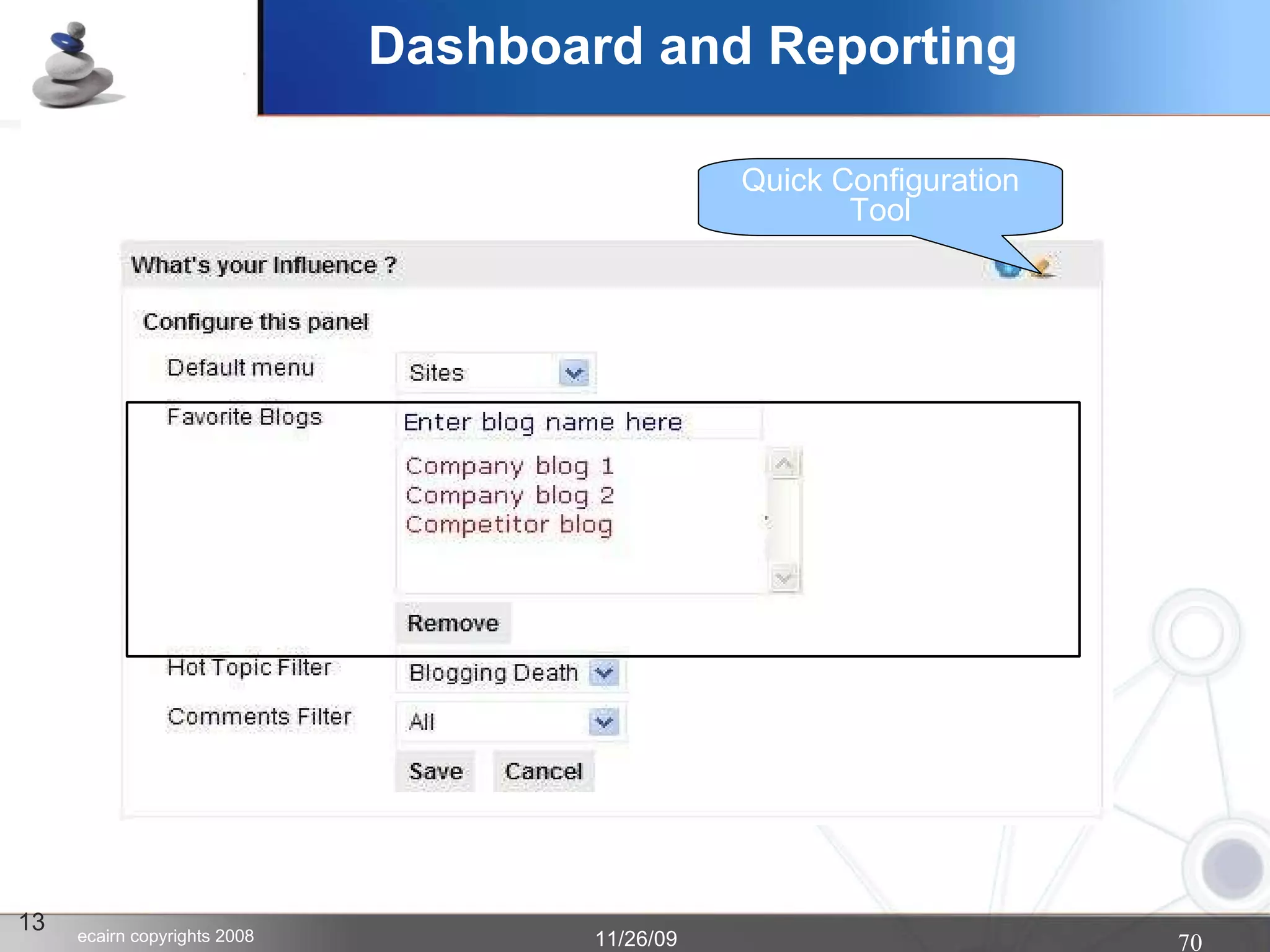 Dashboard and Reporting 13 Quick Configuration Tool 