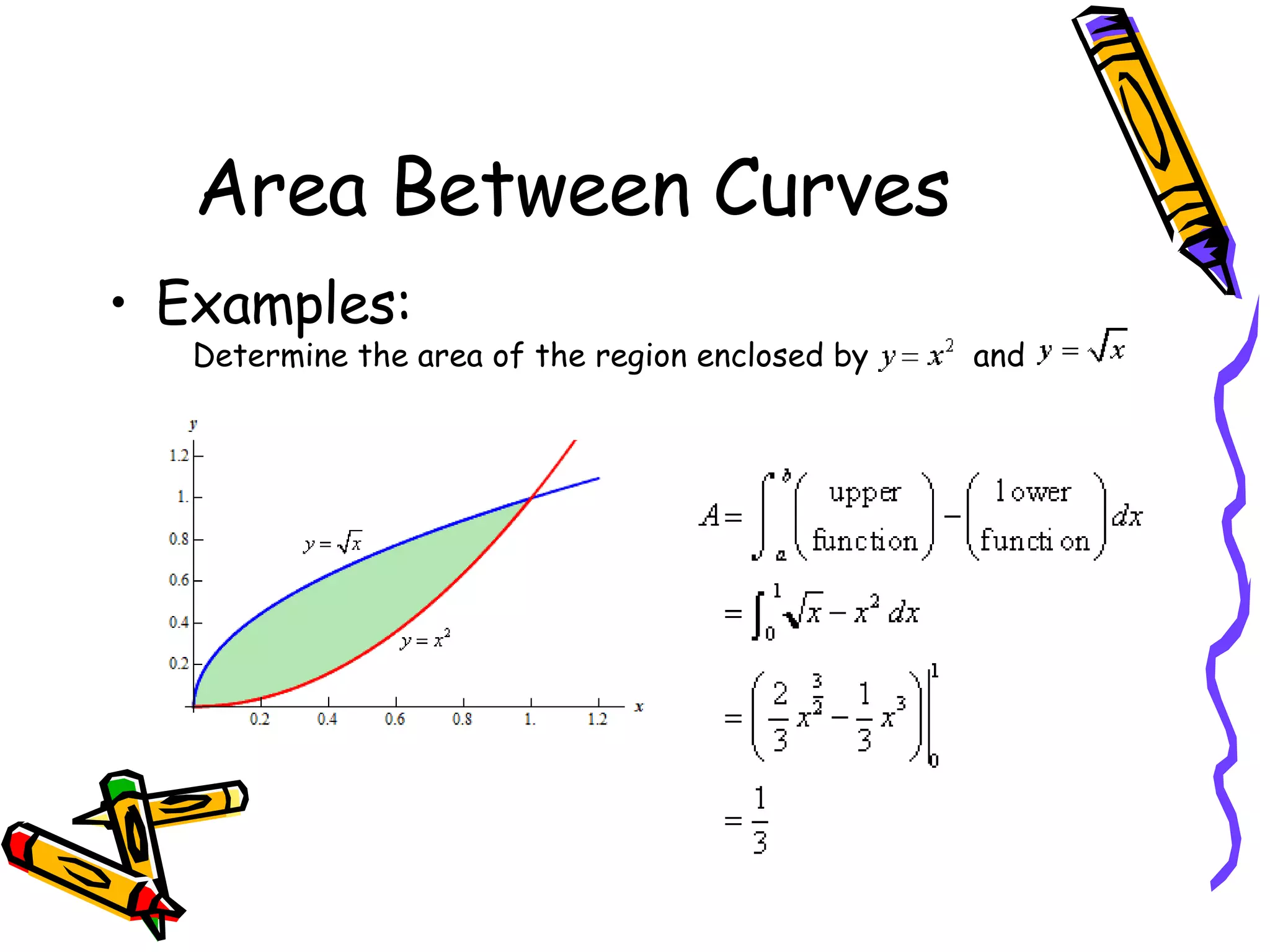 Area Between Curves Examples: Determine the area of the region enclosed by and
