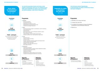 35
34 ECAM-EPMI – CATALOGUE DE FORMATION CONTINUE 2021
ECAM-EPMI – CATALOGUE DE FORMATION CONTINUE 2021
NOS FORMATIONS PÔLE IT  SERVICES
NOS FORMATIONS PÔLE IT  SERVICES
Formation
courte
Formation
courte
Profil
intervenant
Expert
Profil
intervenant
Intermédiaire
Comprendre les enjeux
et perspectives
des Smart Grids
Réf. : EPSG
Savoir utiliser
les Fondamentaux
de bureautique
Réf. : UFB
Cette formation permet d’appréhender
le fonctionnement, les enjeux et limites des réseaux
électriques intelligents.
Les outils de bureautique actuels sont de plus en plus
complets et performants, mais nous n’en exploitons qu’une
faible partie. ECAM-EPMI vous aidera à vous enrichir grâce
aux outils de Windows : Word, Excel et PowerPoint.
Durée
2 jours / 14 h
Durée
10 jours / 70 h
Prix
1 650 € HT
Prix
7 000 € HT
Programme
1. Généralités sur les réseaux électriques
2. Les apports des Smart Grids
3. Les conditions de raccordement au réseau d’installations
de production ou de consommation d’électricité
4. Études de cas
Programme
1. Windows :
	
| Découverte de Windows
	
| Fonctionnement des outils
	
| Organisation de l’archivage de son travail
	
| Personnalisation de son environnement de travail
	
| Utilisation de la messagerie électronique
2. Word :
	
| Découverte des options principales : nom d’utilisateur, correction automatique
	
| Saisie et édition de texte
	
| Gestion des fichiers
	
| Mise en forme du texte : puces et numérotation, tabulations, colonnes
	
| Mise en page des documents
	
| Création de tableaux : saisie des données, fusion de cellules
	
| Utilisation des différents outils : objets graphiques (image, dessin)
3. Excel :
	
| Présentation d’Excel
	
| Création et utilisation des tableaux
	
| Fonctions et calculs
	
| Fonctions : outil somme automatique, Somme(), Ent(), Moyenne() Calculs :
Formules, constantes, saisie d’une formule
	
| Gestion des fichiers et des feuilles
	
| Graphiques : outils, création, mise en forme, 3D
	
| Mise en page et impression
4. PowerPoint :
	
| Présentation de PowerPoint
	
| Mises en page automatiques : graphiques, images, organigrammes, tableaux
	
| Utilisation des masques (diapo et titres)
	
| Impression d’un diaporama
	
| Amélioration des masques
	
| Multimédia avancé : insertion d’images, de sons et de vidéos
	
| Conception d’un diaporama (liens hypertextes et visionneuse)
Objectifs
pédagogiques
	
| Comprendre le fonctionnement
d’un réseau électrique intelligent
Objectifs
pédagogiques
	
| Développer vos compétences en
bureautique
	
| Faire le point sur vos attentes
et vos besoins au quotidien et
identifier les outils les plus adaptés
Méthodes
appliquées
	
| Exposés
	
| Exercices
	
| Études de cas en groupe
	
| Remise d’un document
de synthèse et du fascicule
de cours à chaque participant
Méthodes
appliquées
	
| Exposés
	
| Exercices
	
| Études de cas en groupe
	
| Remise d’un document
de synthèse et du fascicule
de cours à chaque participant
Public / prérequis
Ingénieurs et Techniciens
ayant des connaissances de base
en réseaux électriques
Public / prérequis
Toutes personnes souhaitant approfondir
ses connaissances des nouvelles
technologies de l’information
et des communications
 