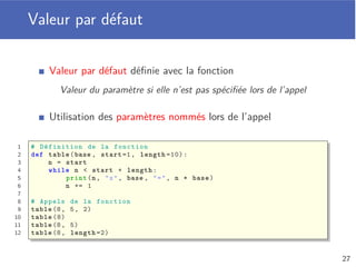 Instruction if-elif-else
Déﬁnition de plusieurs alternatives disjointes
Dans tous les cas, le programme continue après le if-elif-else
1 temp = 126
2 if temp < 100:
3 print("tout va bien")
4 elif 100 <= temp <= 130:
5 print("attention")
6 else:
7 print("danger")
8
9 print("Fin du programme")
attention
Fin du programme
23
 