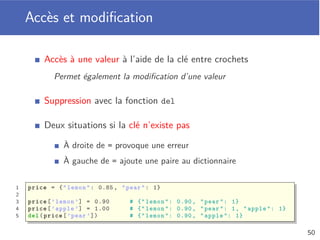 Plus grande valeur d’un ensemble
On déclare une variable max pour la plus grande valeur trouvée
On parcourt les éléments de l’ensemble en mettant max à jour
On renvoie la plus grande valeur trouvée
1 def maxElement(S):
2 max = float("-inf")
3 for elem in S:
4 if elem > max:
5 max = elem
6 return max
7
8 S = {1, 24, -2, 99, 16}
9 print(maxElement(S)) # 99
46
 