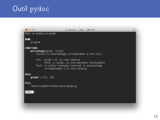 Outil pydoc
13
 