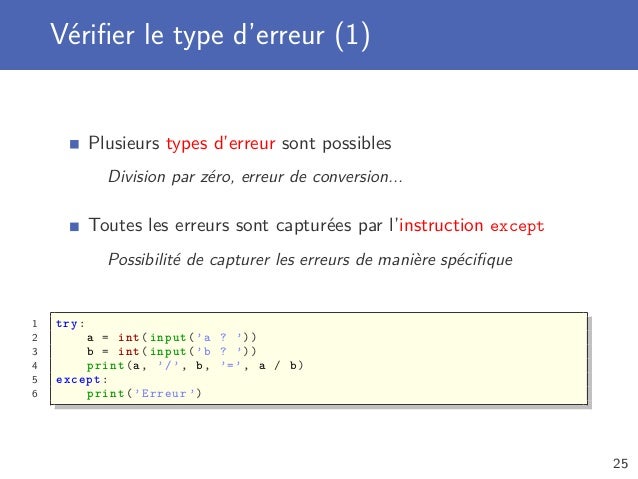 Python avancé : Gestion d'erreurs et mécanisme d'exception