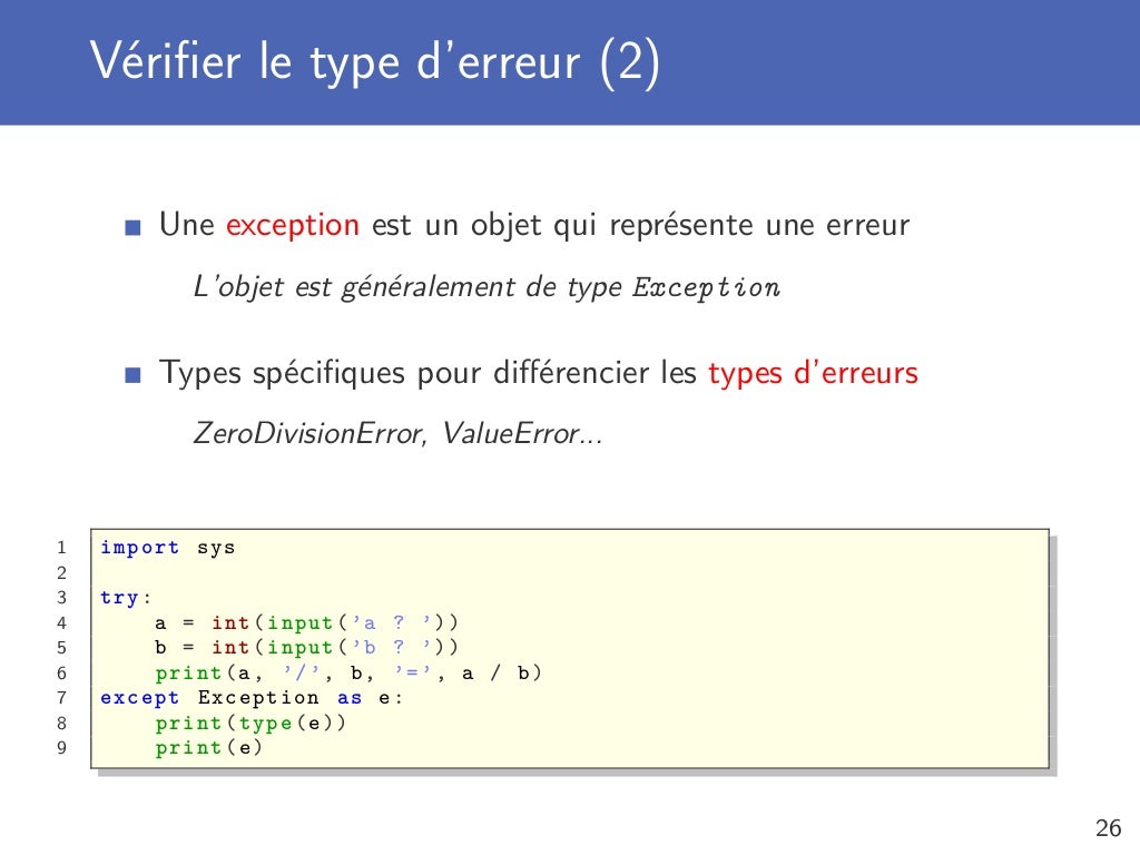 Python avancé : Gestion d'erreurs et mécanisme d'exception