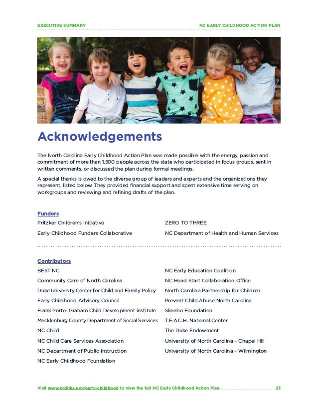 Nc Early Childhood Action Plan Executive Summary