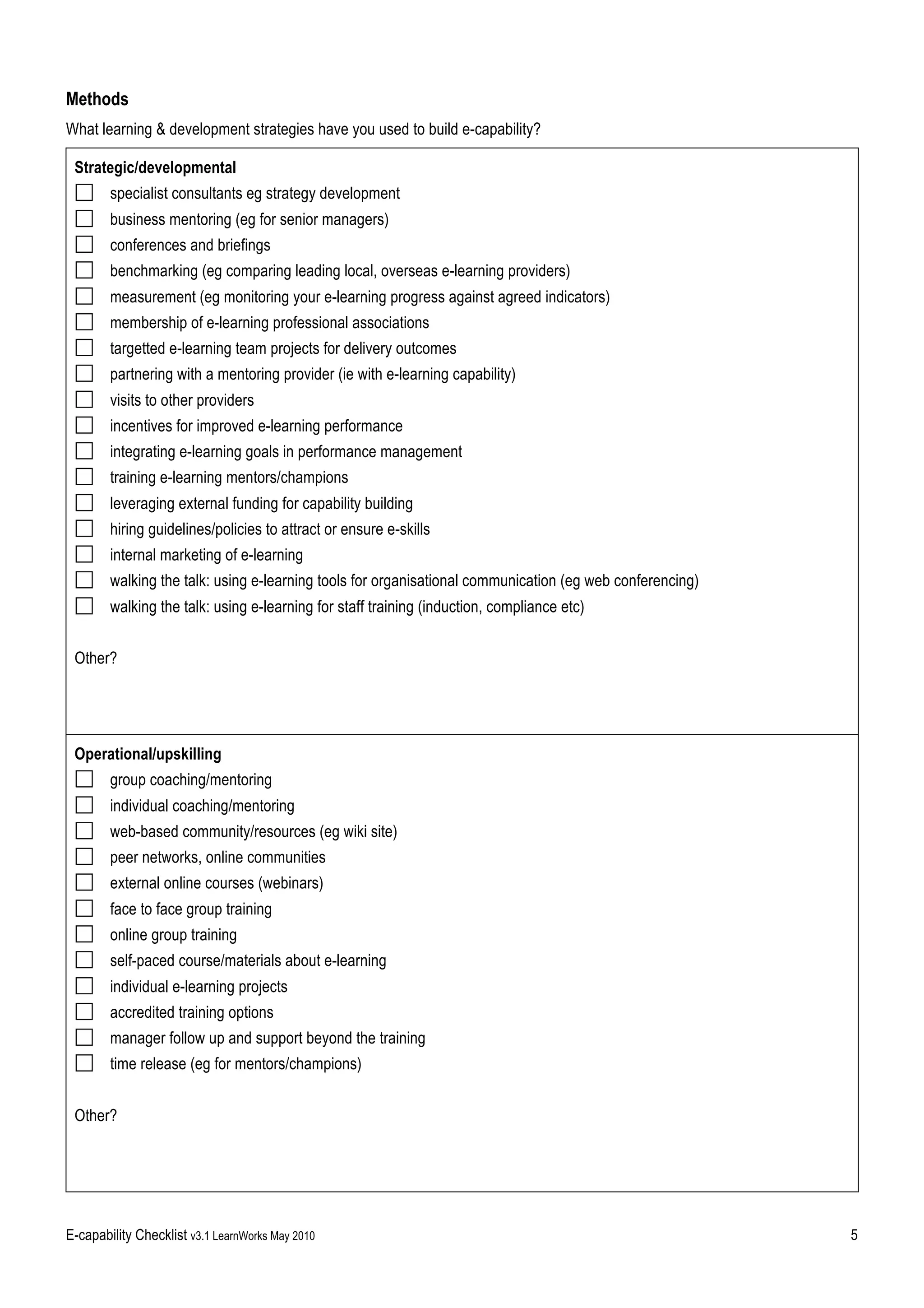 E-learning Organistional Capability Checklist | PDF