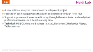 Heidi Lab
» A new national analytics research and development project
» Focuses on business questions that can’t be addres...