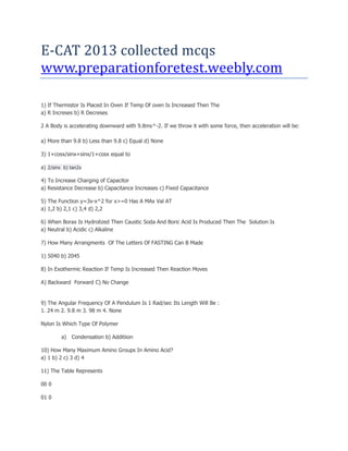 Elcat Example Questions Ecat 2013 | PDF