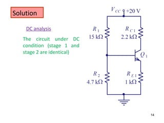 DC analysis
The circuit under DC
condition (stage 1 and
stage 2 are identical)
Solution
14
 